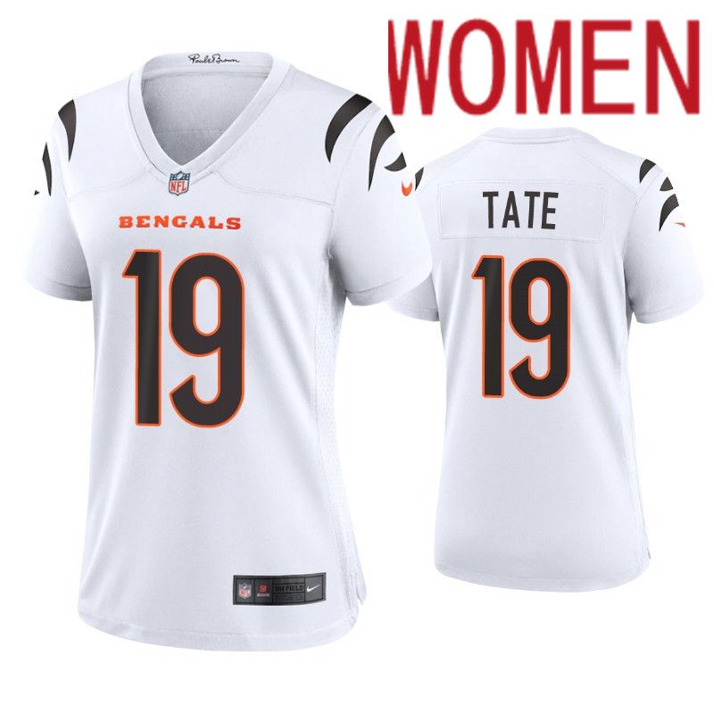 Women Cincinnati Bengals 19 Auden Tate Nike White Game NFL Jersey